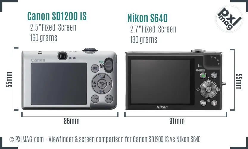Canon SD1200 IS vs Nikon S640 Screen and Viewfinder comparison