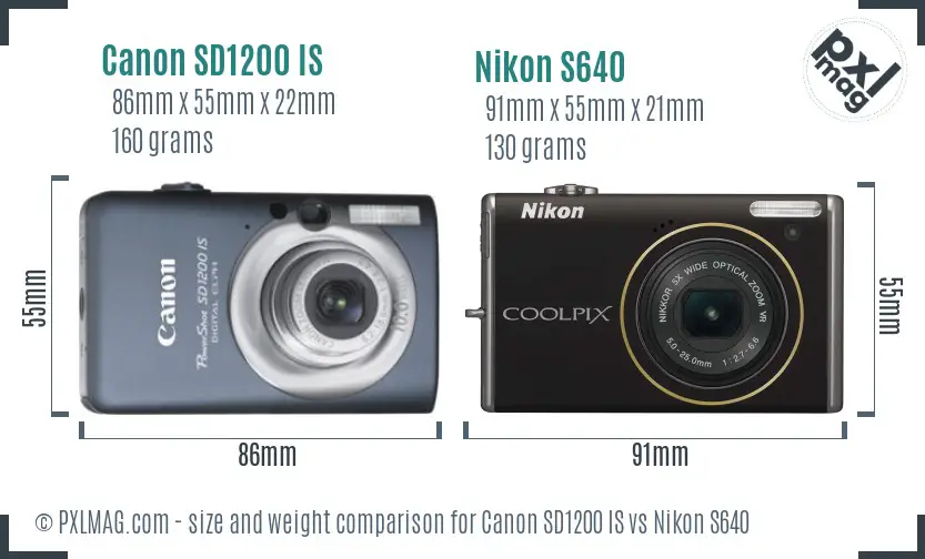 Canon SD1200 IS vs Nikon S640 size comparison