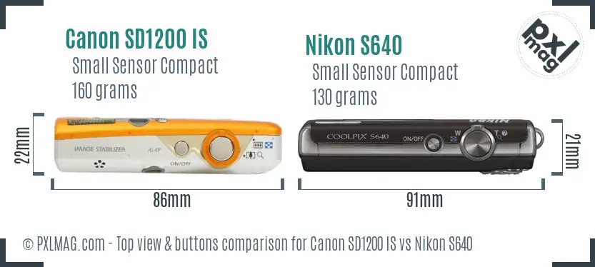 Canon SD1200 IS vs Nikon S640 top view buttons comparison