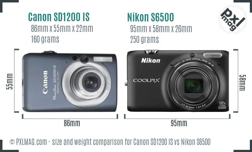 Canon SD1200 IS vs Nikon S6500 size comparison