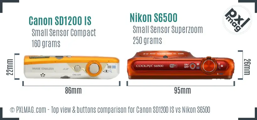 Canon SD1200 IS vs Nikon S6500 top view buttons comparison