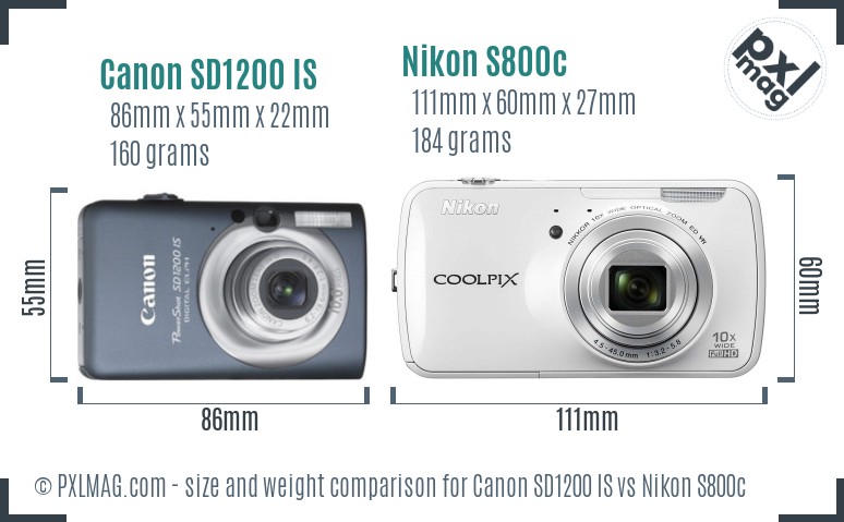 Canon SD1200 IS vs Nikon S800c size comparison Canon SD1200 IS vs Nikon S800c size comparison