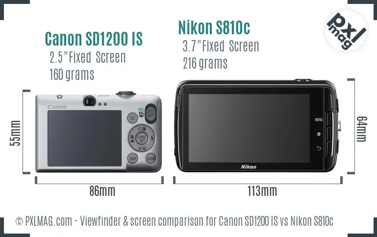 Canon SD1200 IS vs Nikon S810c Screen and Viewfinder comparison