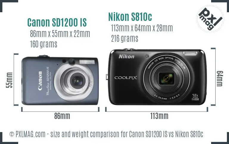 Canon SD1200 IS vs Nikon S810c size comparison