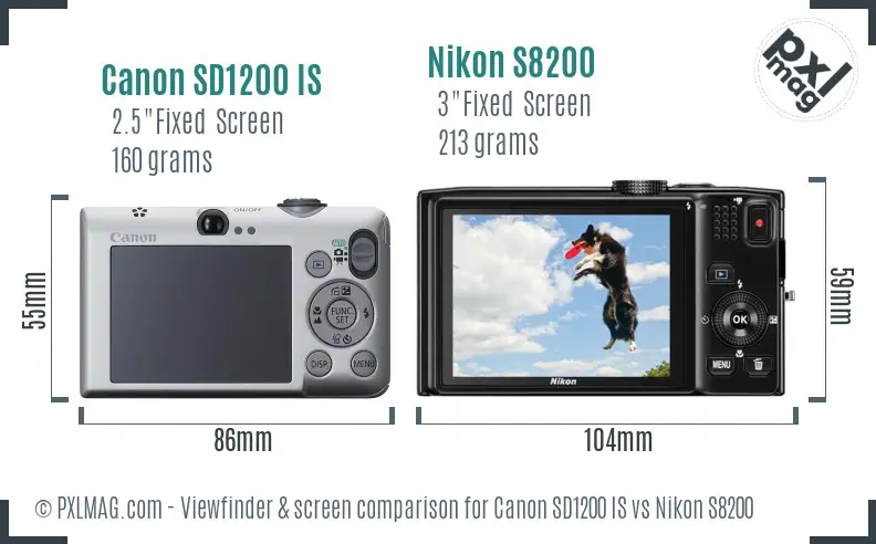Canon SD1200 IS vs Nikon S8200 Screen and Viewfinder comparison