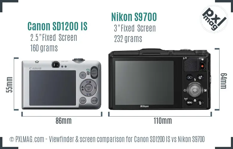 Canon SD1200 IS vs Nikon S9700 Screen and Viewfinder comparison