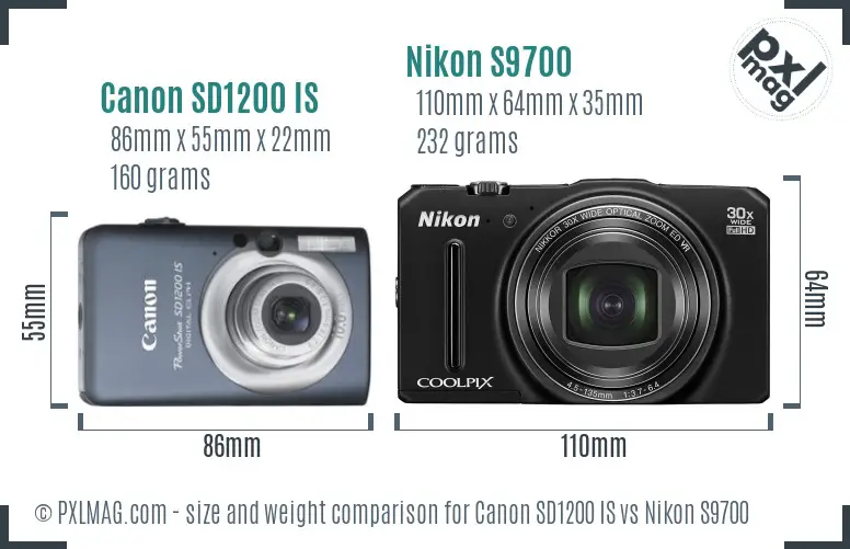 Canon SD1200 IS vs Nikon S9700 size comparison