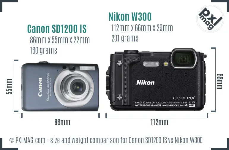 Canon SD1200 IS vs Nikon W300 size comparison