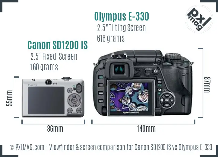Canon SD1200 IS vs Olympus E-330 Screen and Viewfinder comparison