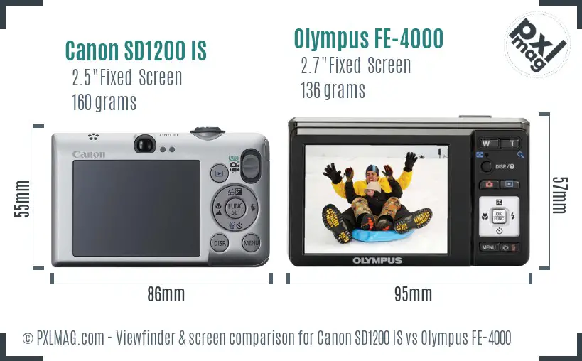 Canon SD1200 IS vs Olympus FE-4000 Screen and Viewfinder comparison