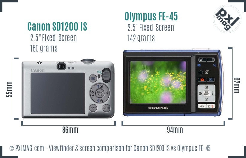 Canon SD1200 IS vs Olympus FE-45 Screen and Viewfinder comparison