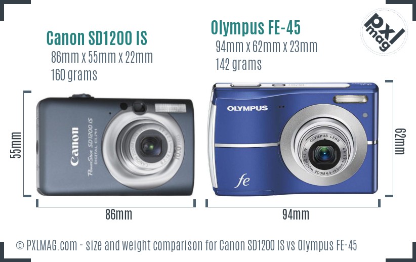 Canon SD1200 IS vs Olympus FE-45 size comparison