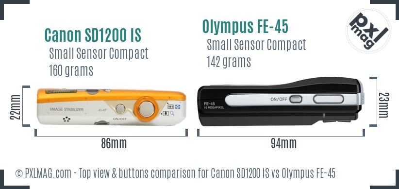Canon SD1200 IS vs Olympus FE-45 top view buttons comparison