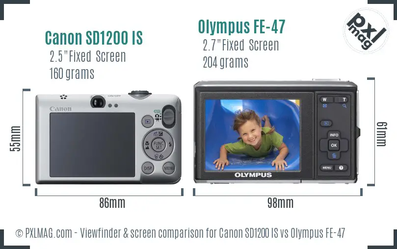 Canon SD1200 IS vs Olympus FE-47 Screen and Viewfinder comparison