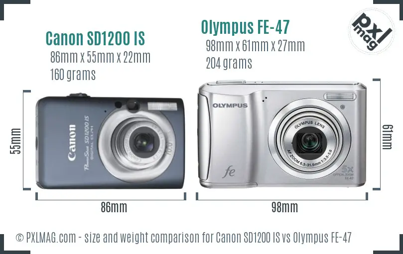 Canon SD1200 IS vs Olympus FE-47 size comparison