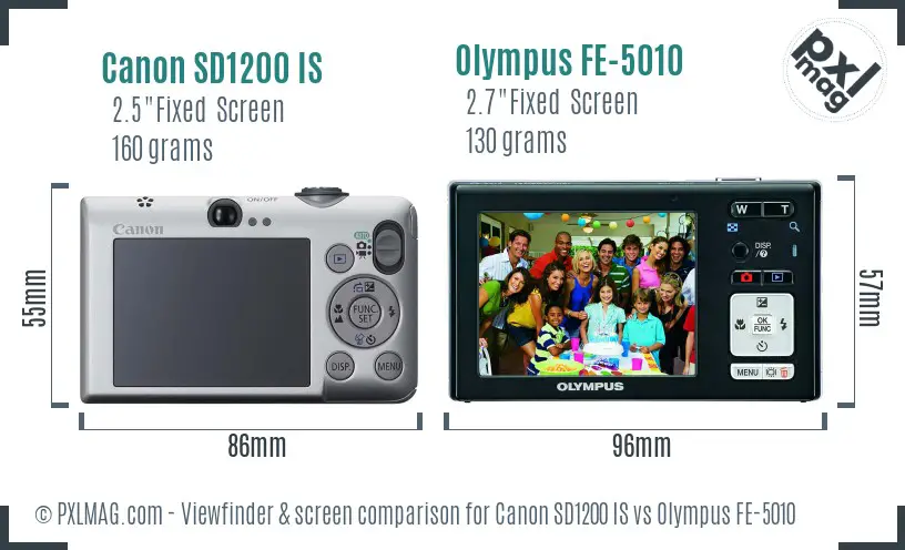 Canon SD1200 IS vs Olympus FE-5010 Screen and Viewfinder comparison