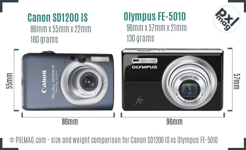 Canon SD1200 IS vs Olympus FE-5010 size comparison