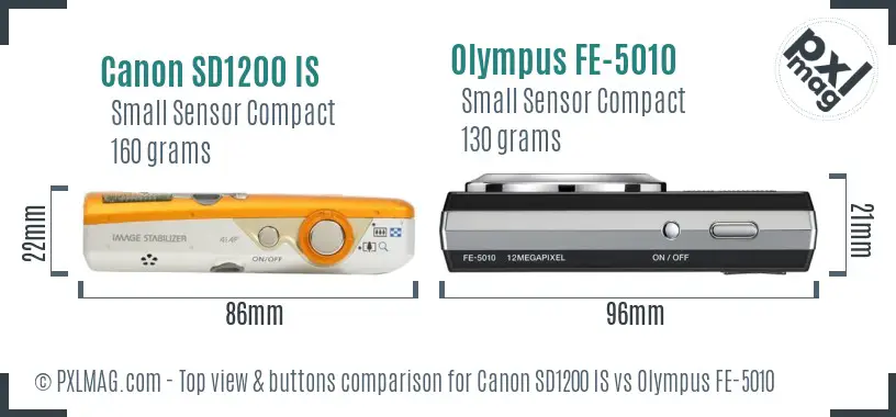 Canon SD1200 IS vs Olympus FE-5010 top view buttons comparison