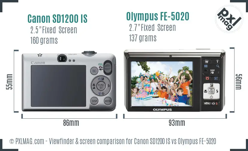 Canon SD1200 IS vs Olympus FE-5020 Screen and Viewfinder comparison