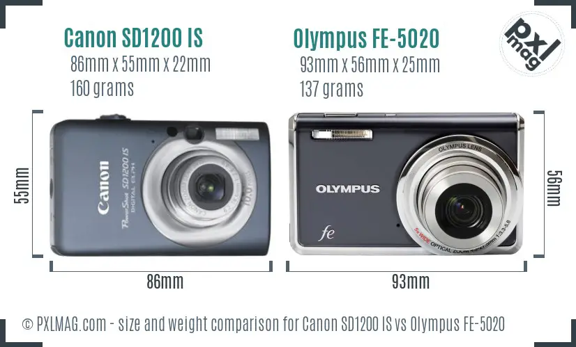 Canon SD1200 IS vs Olympus FE-5020 size comparison