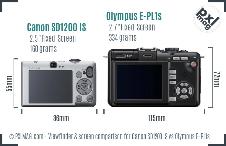 Canon SD1200 IS vs Olympus E-PL1s Screen and Viewfinder comparison