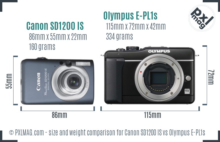 Canon SD1200 IS vs Olympus E-PL1s size comparison
