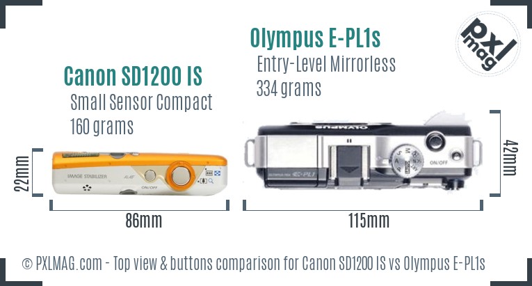 Canon SD1200 IS vs Olympus E-PL1s top view buttons comparison