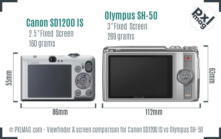 Canon SD1200 IS vs Olympus SH-50 Screen and Viewfinder comparison