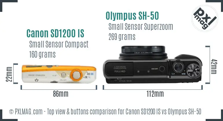 Canon SD1200 IS vs Olympus SH-50 top view buttons comparison