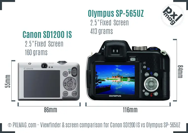 Canon SD1200 IS vs Olympus SP-565UZ Screen and Viewfinder comparison