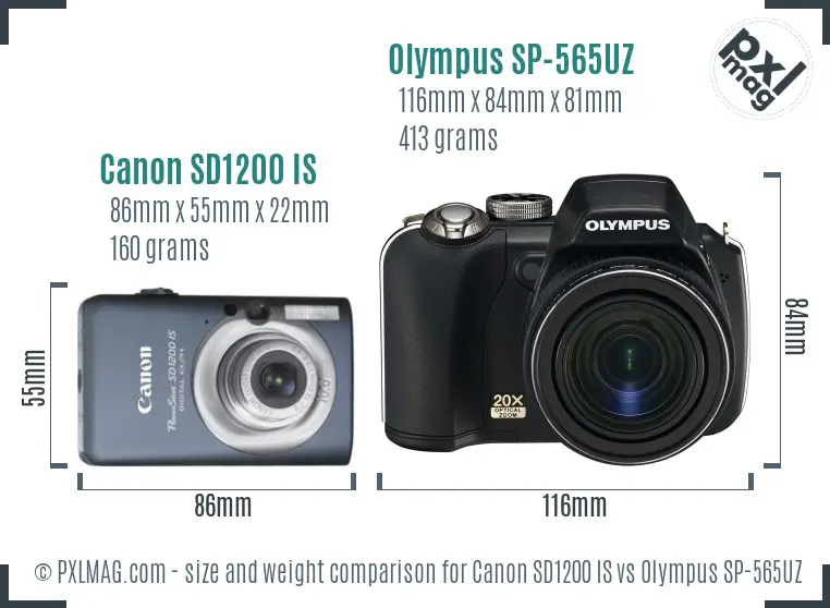 Canon SD1200 IS vs Olympus SP-565UZ size comparison