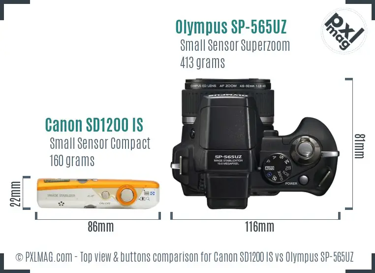 Canon SD1200 IS vs Olympus SP-565UZ top view buttons comparison