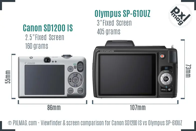 Canon SD1200 IS vs Olympus SP-610UZ Screen and Viewfinder comparison