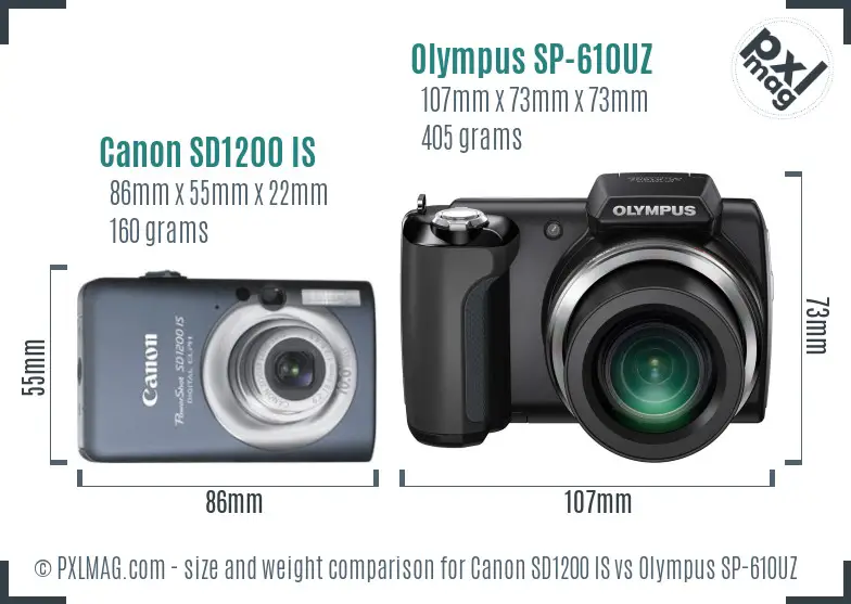 Canon SD1200 IS vs Olympus SP-610UZ size comparison