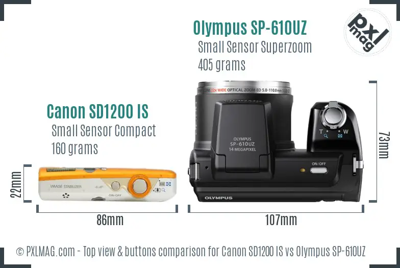 Canon SD1200 IS vs Olympus SP-610UZ top view buttons comparison