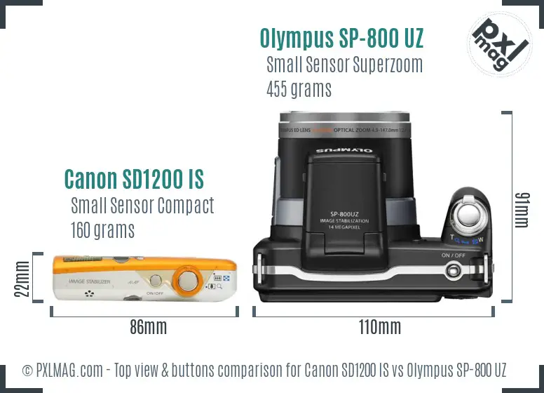 Canon SD1200 IS vs Olympus SP-800 UZ top view buttons comparison