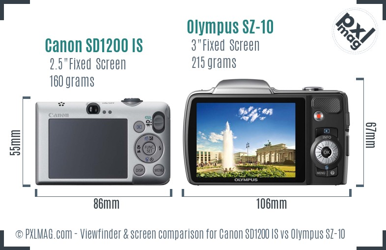 Canon SD1200 IS vs Olympus SZ-10 Screen and Viewfinder comparison