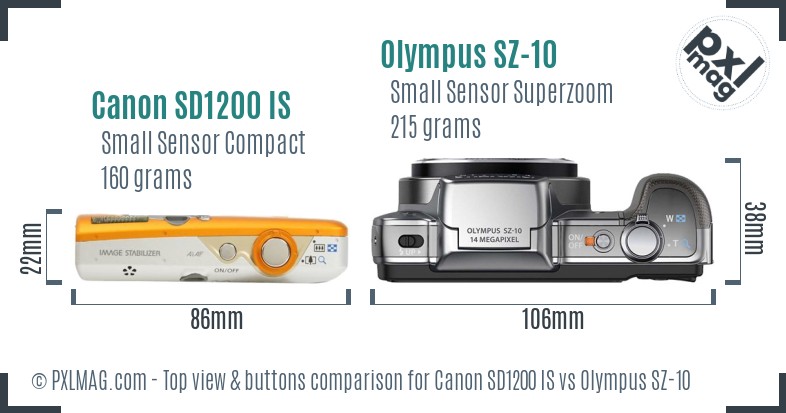 Canon SD1200 IS vs Olympus SZ-10 top view buttons comparison