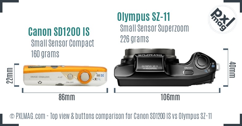 Canon SD1200 IS vs Olympus SZ-11 top view buttons comparison