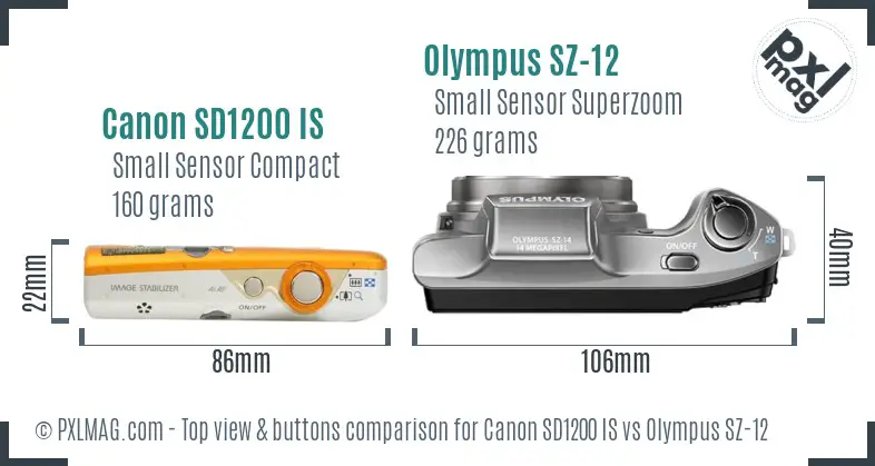 Canon SD1200 IS vs Olympus SZ-12 top view buttons comparison Canon SD1200 IS vs Olympus SZ-12 top view buttons comparison