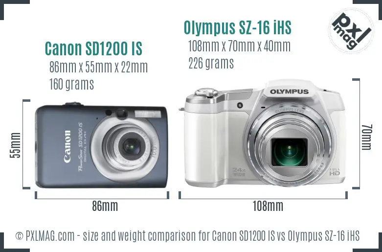 Canon SD1200 IS vs Olympus SZ-16 iHS size comparison