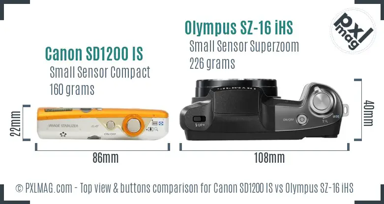 Canon SD1200 IS vs Olympus SZ-16 iHS top view buttons comparison