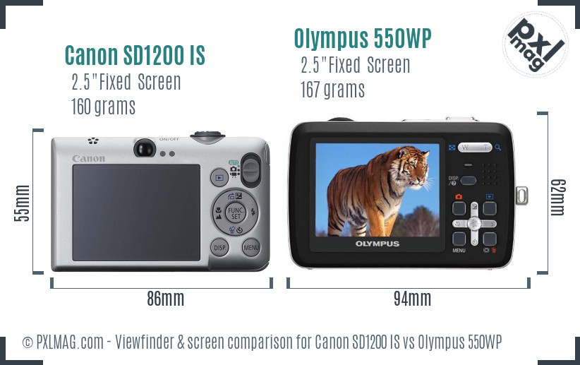 Canon SD1200 IS vs Olympus 550WP Screen and Viewfinder comparison