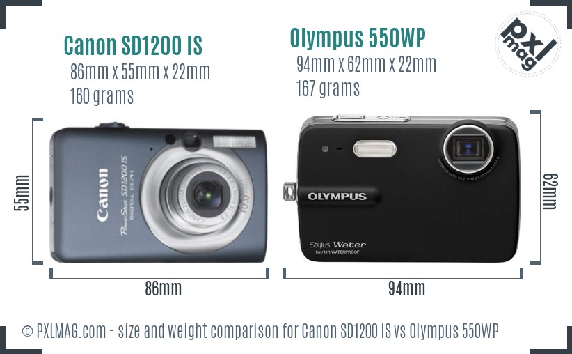 Canon SD1200 IS vs Olympus 550WP size comparison