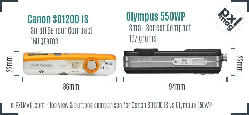 Canon SD1200 IS vs Olympus 550WP top view buttons comparison