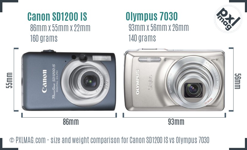 Canon SD1200 IS vs Olympus 7030 size comparison