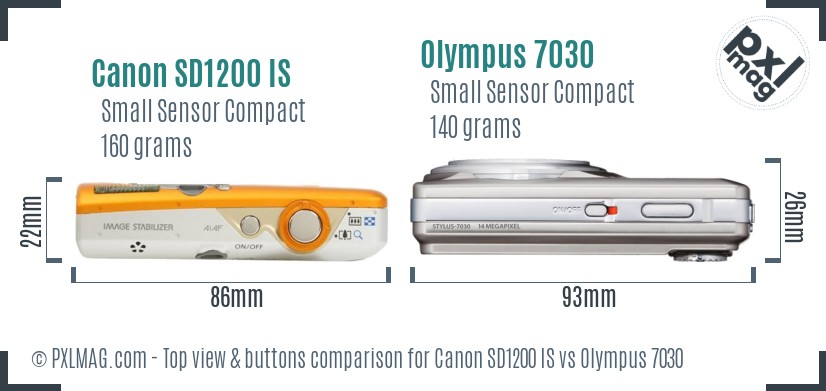 Canon SD1200 IS vs Olympus 7030 top view buttons comparison