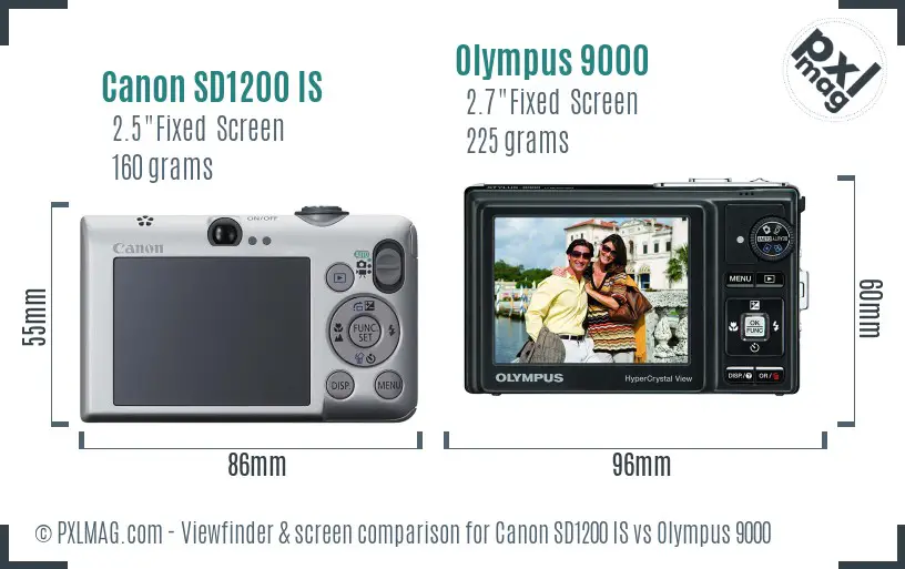 Canon SD1200 IS vs Olympus 9000 Screen and Viewfinder comparison