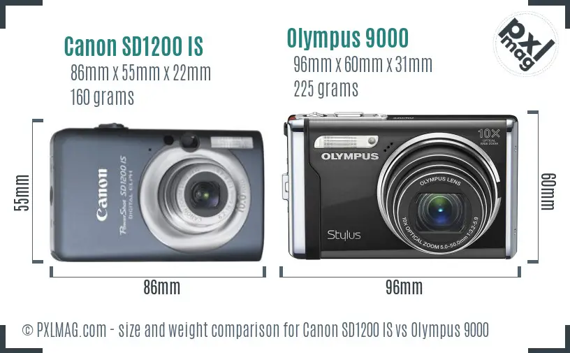 Canon SD1200 IS vs Olympus 9000 size comparison