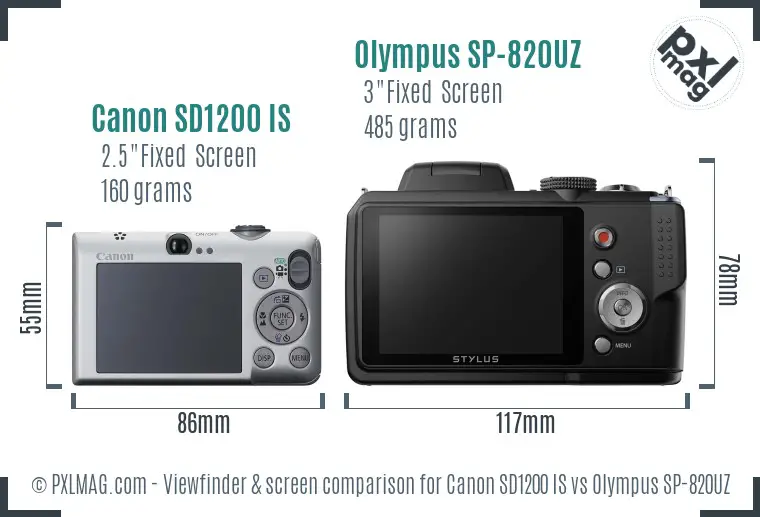 Canon SD1200 IS vs Olympus SP-820UZ Screen and Viewfinder comparison
